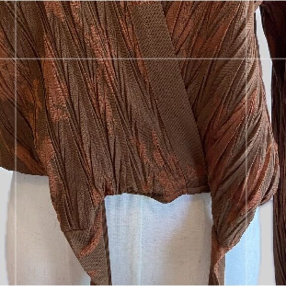 Zara NWOT Cropped Brown and Cinnamon Pleated Long Sleeve Blouse M - Picture 5 of 7